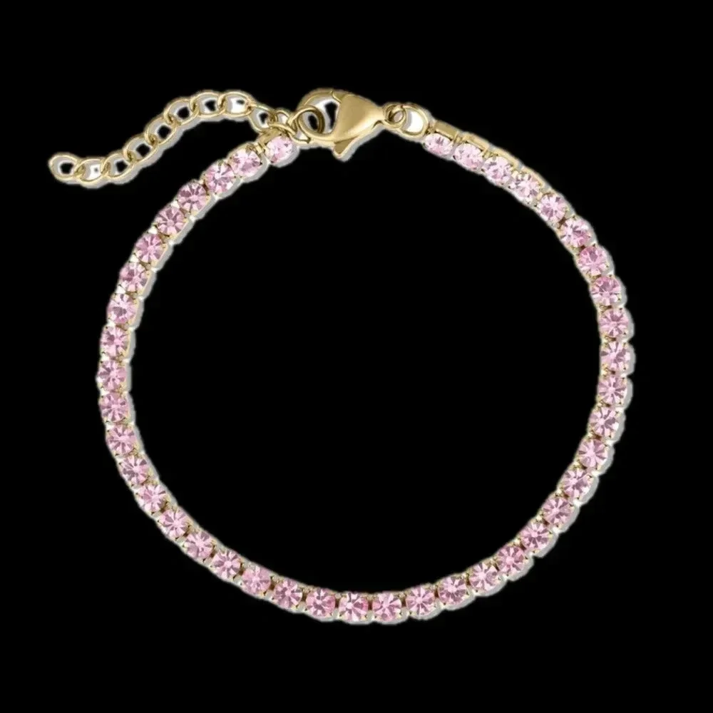 Pink Tourmaline CZ 18K Gold Stainless Steel Tennis Bracelet October Birthstone - Picture 5 of 7